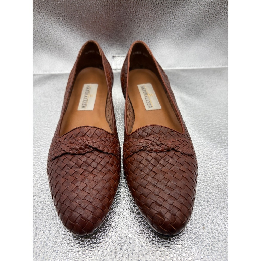 Naturalizer Women's Brown Woven Leather Flats- NARROW